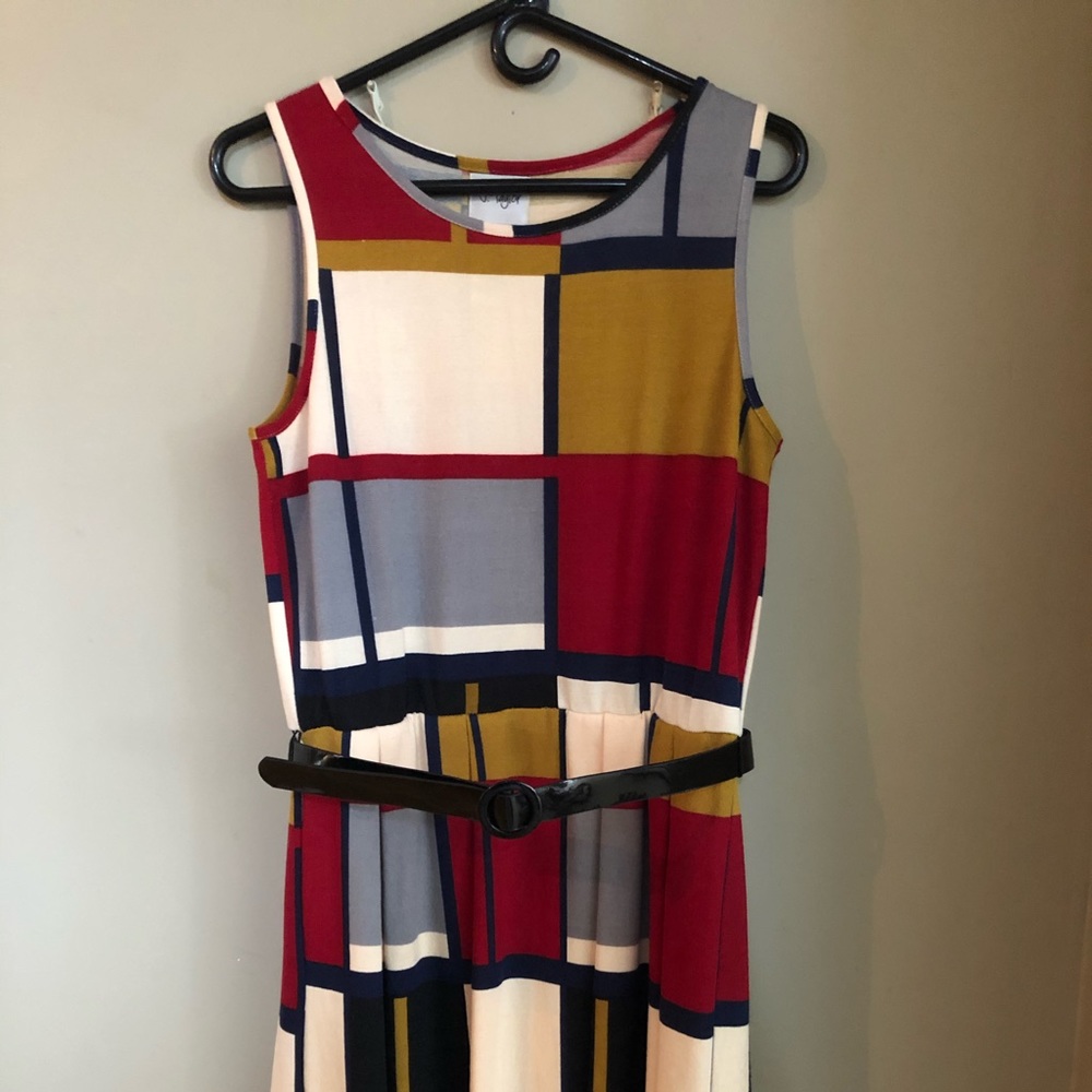 Mondrian inspired geo metric print dress